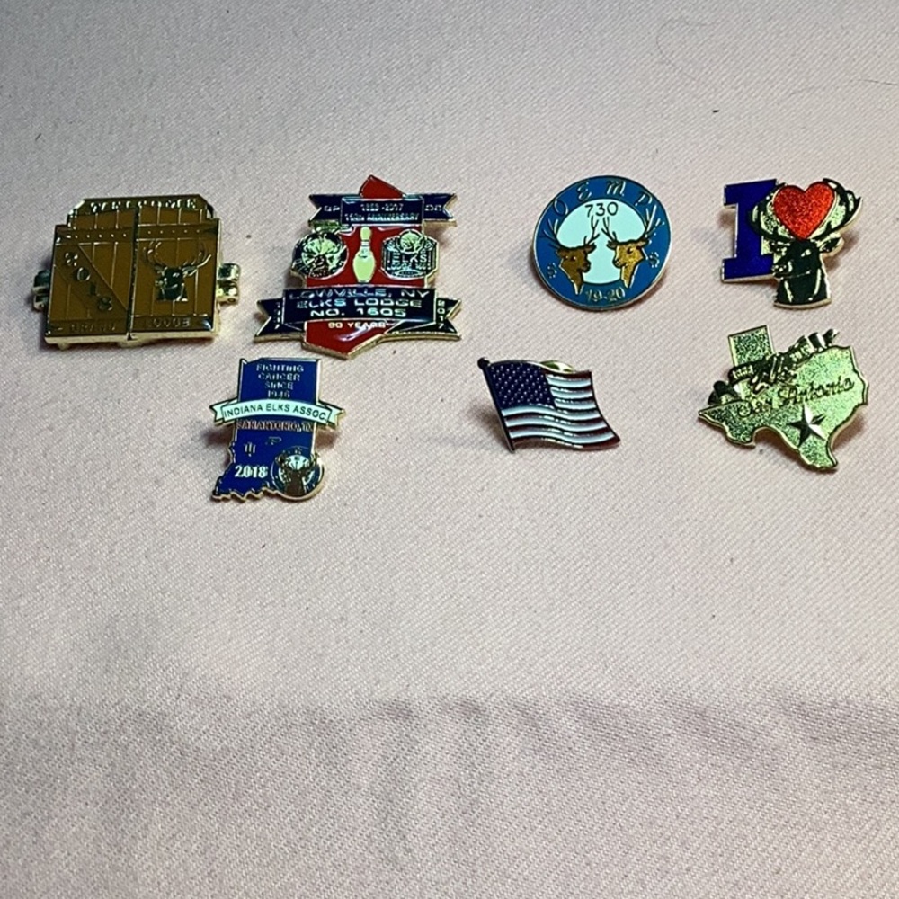 7 Piece Pin Set, America, Elks & Texas